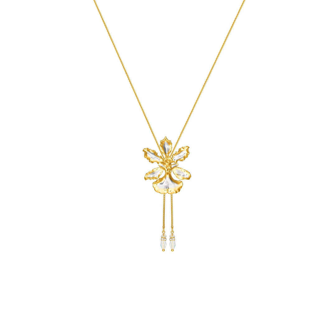 Oncidium Haematochilum Orchid Slider Necklace with Crystal Tailends - - RISIS