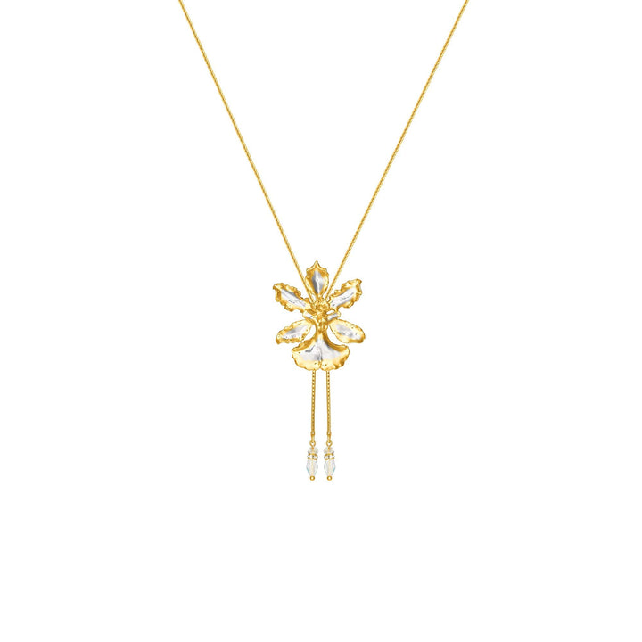 Oncidium Haematochilum Orchid Slider Necklace with Crystal Tailends - - RISIS
