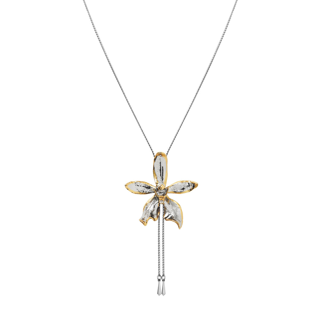 Natural Pararenanthera Orchid Slider Necklace Encapsulated in 24K Swiss Gold and Palladium