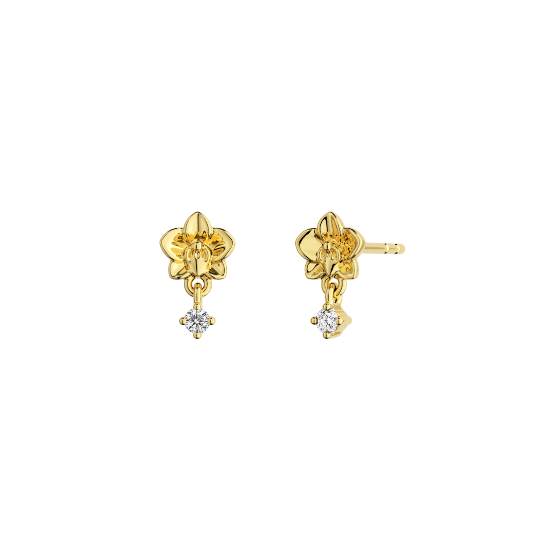 RSIS Orchidette Earrings in 14K Solid Yellow Gold with Diamonds