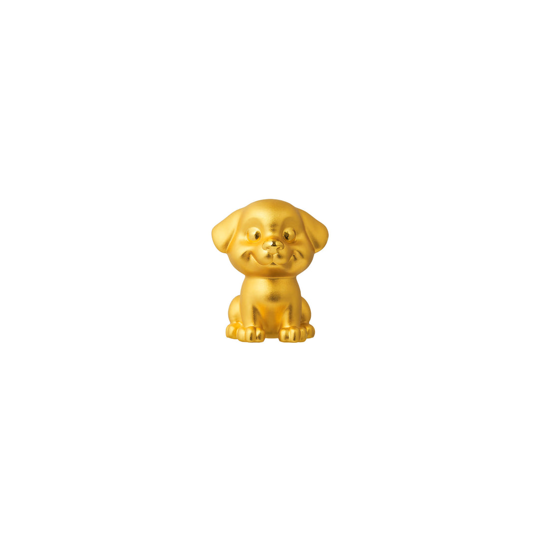 Zodiac dog figurine, small golden-toned sitting dog sculpture