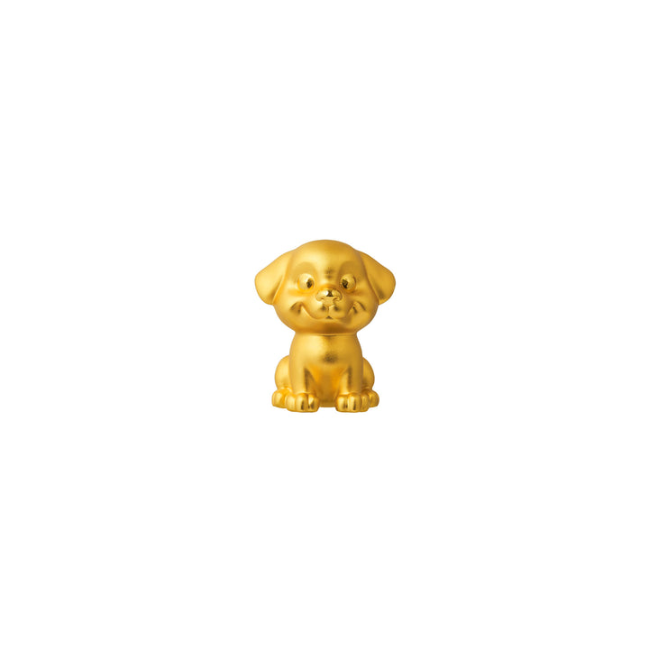 Zodiac dog figurine, small golden-toned sitting dog sculpture