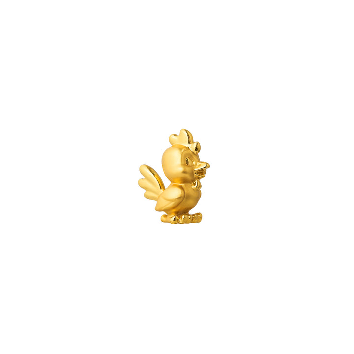 Golden rooster charm figurine with raised tail and detailed wings