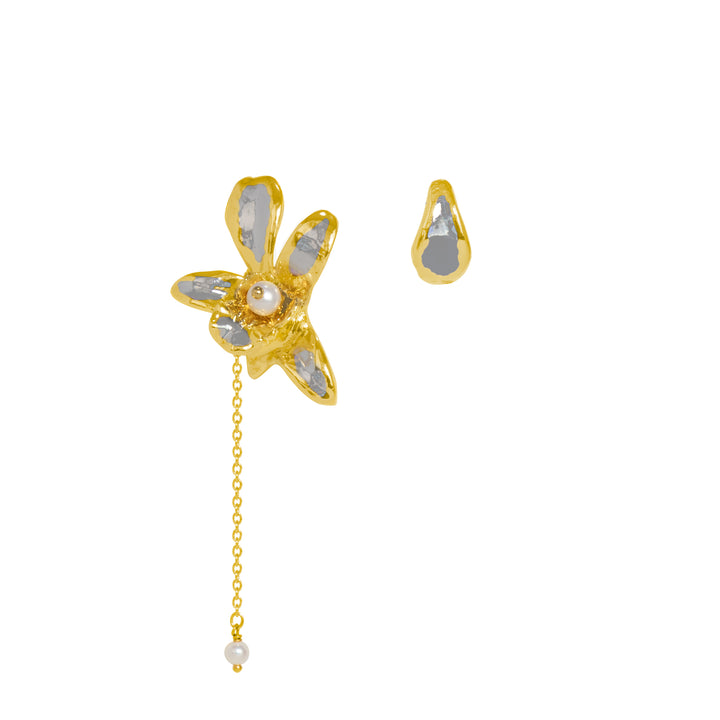 RISIS Re-Bloom 24K Gold Orchid Pearl Drop & Stud Earrings