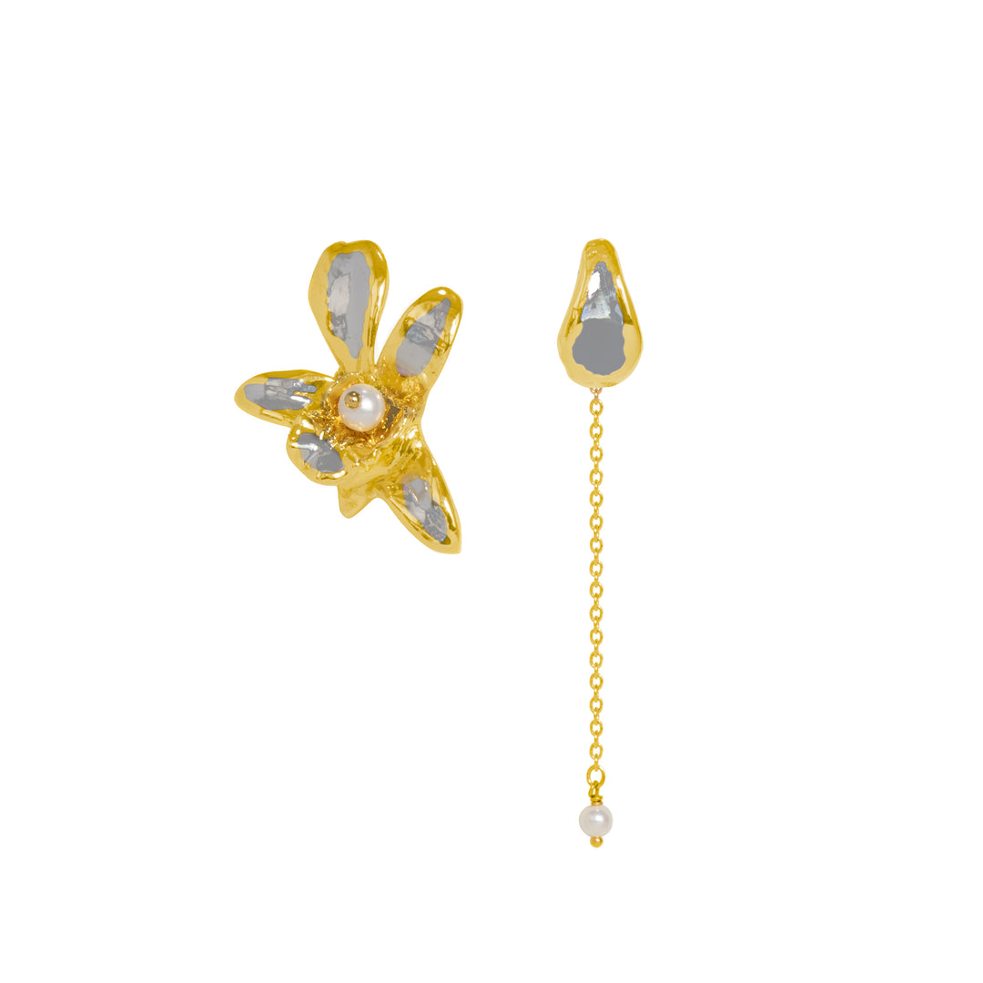 RISIS Re-Bloom 24K Gold Orchid Pearl Drop Earrings