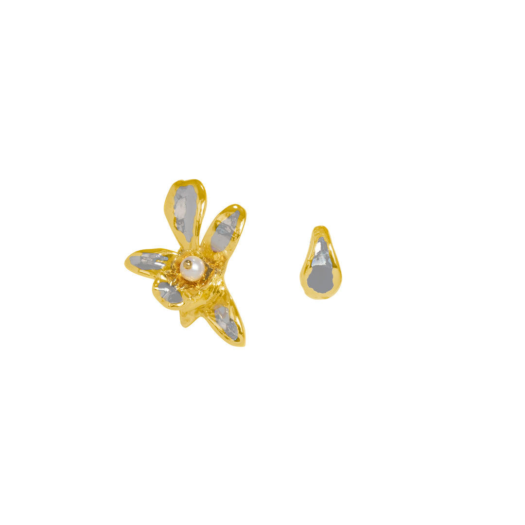 RISIS Re-Bloom 24K Gold Orchid Pearl Stud Earrings