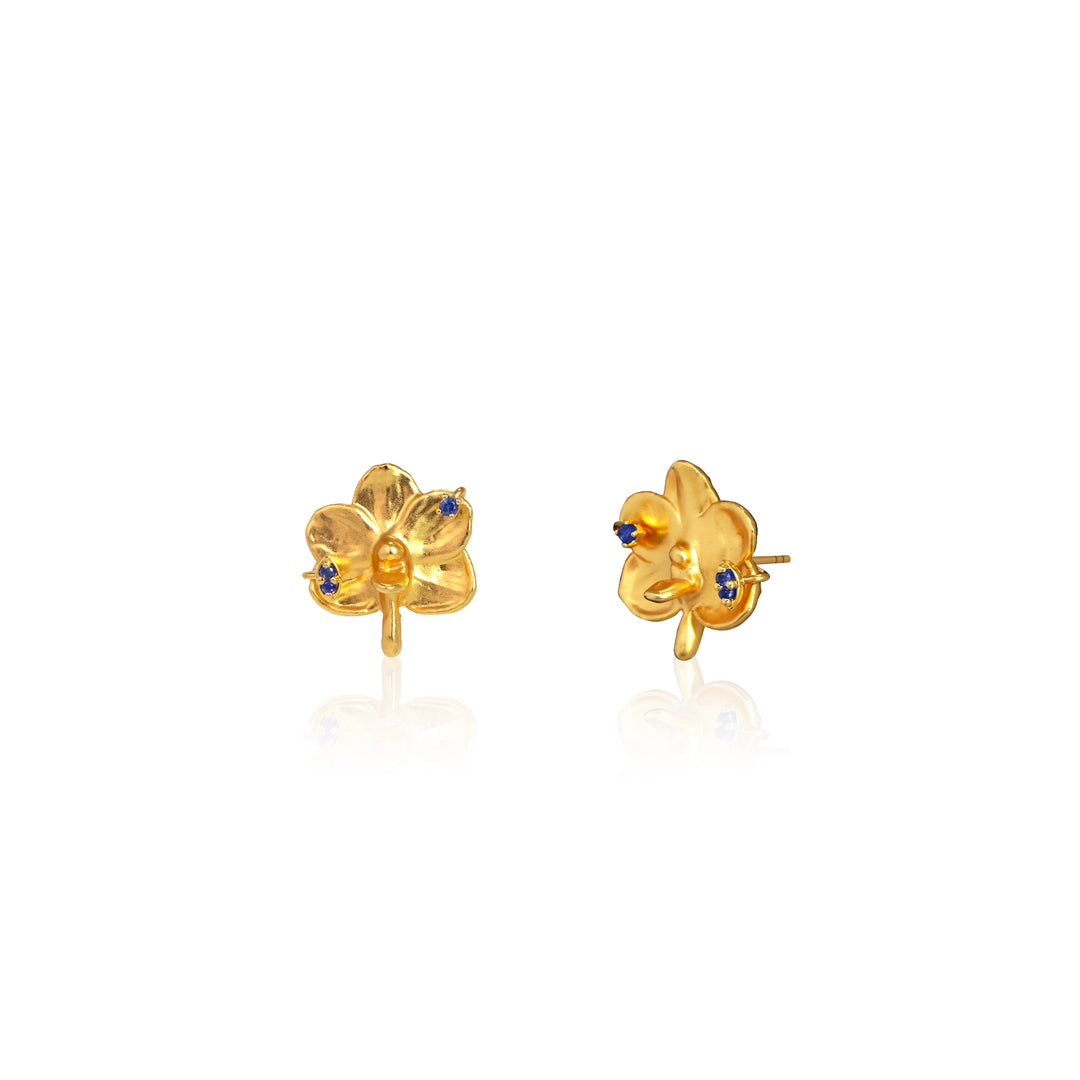 RISIS 24K Gold Orchid Blue Sapphire Stud Earrings