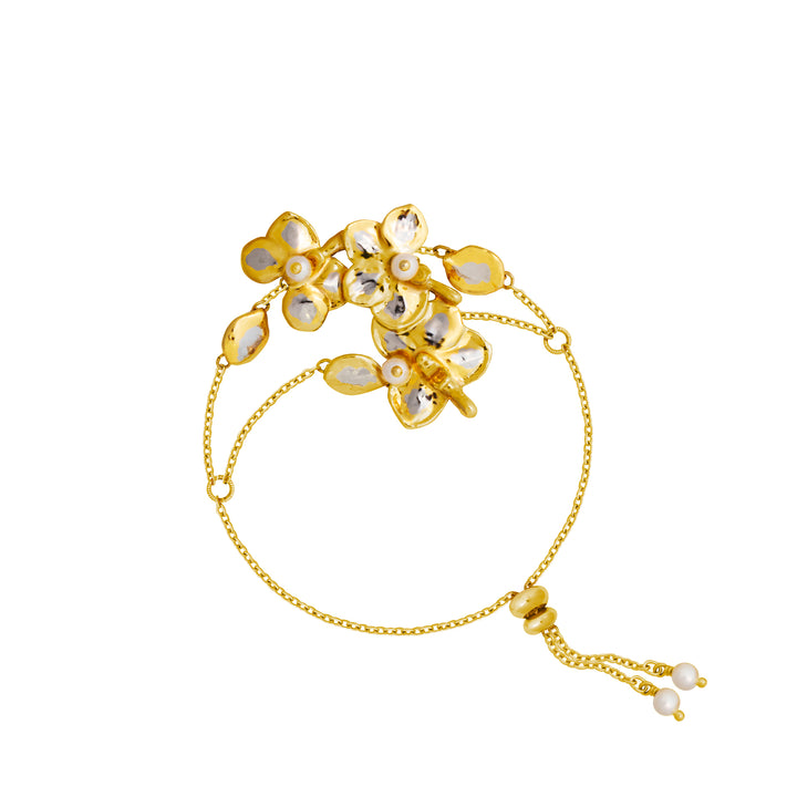 RISIS 24K Gold Orchid Palladium Freshwater Pearls Dual-layered Bracelet