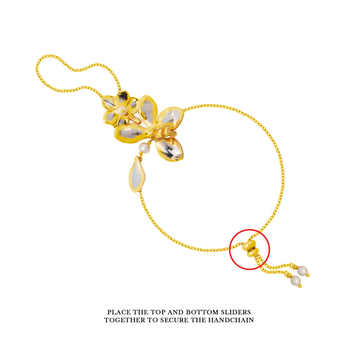 RISIS 24K Gold Orchid Palladium Freshwater Pearls Hand Chain