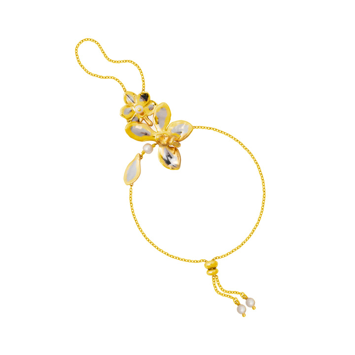 RISIS 24K Gold Orchid Palladium Freshwater Pearls Hand Chain