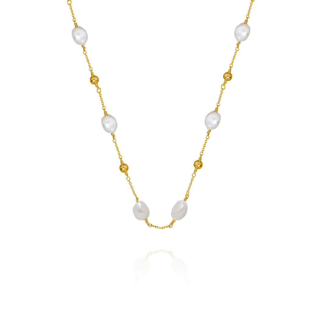 RISIS 24K Gold Orchid Freshwater Pearls Rosy Sapphire Necklace