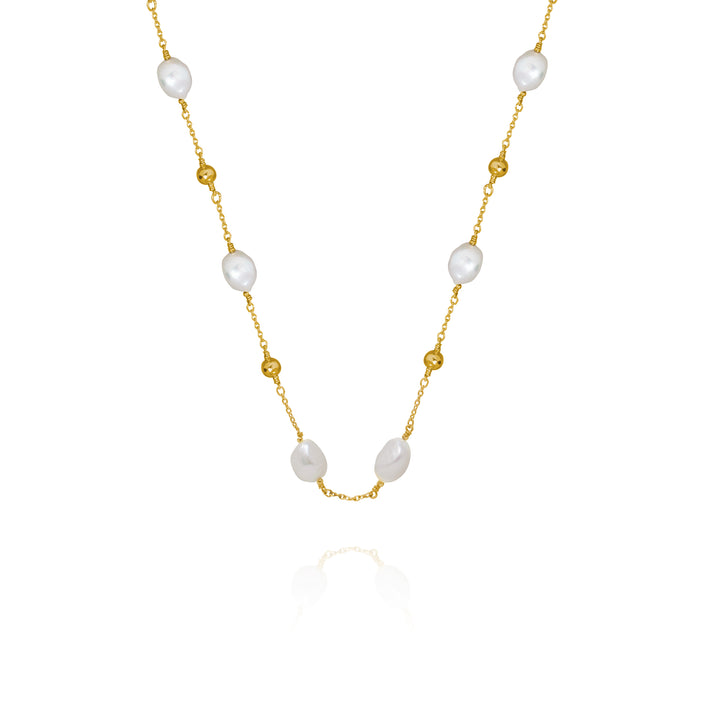 RISIS 24K Gold Orchid Freshwater Pearls Rosy Sapphire Necklace