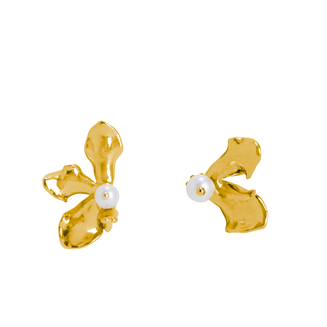 RISIS 24K Gold Orchid Freshwater Pearl Stud Earrings