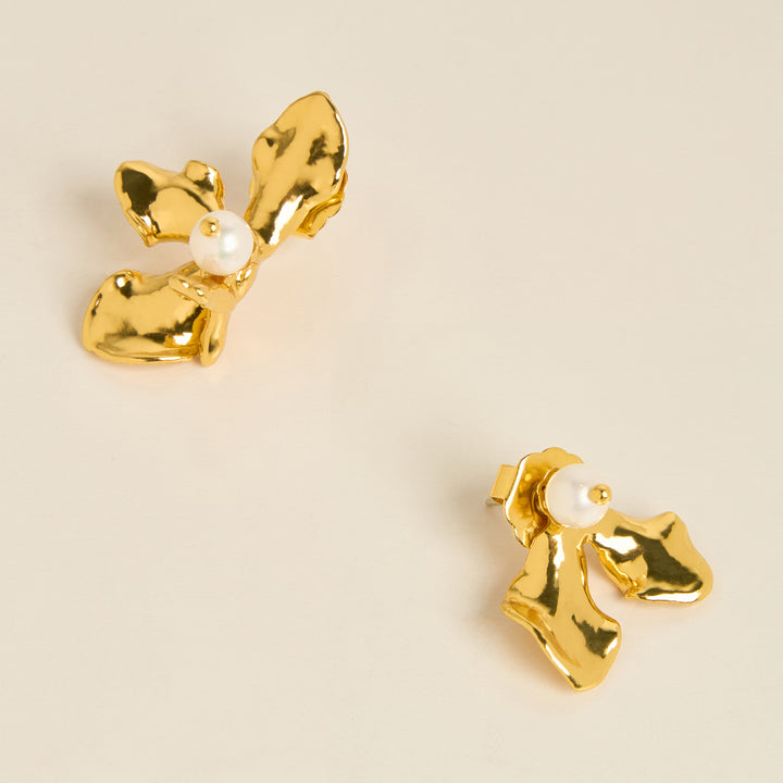 RISIS 24K Gold Orchid Freshwater Pearl Stud Earrings