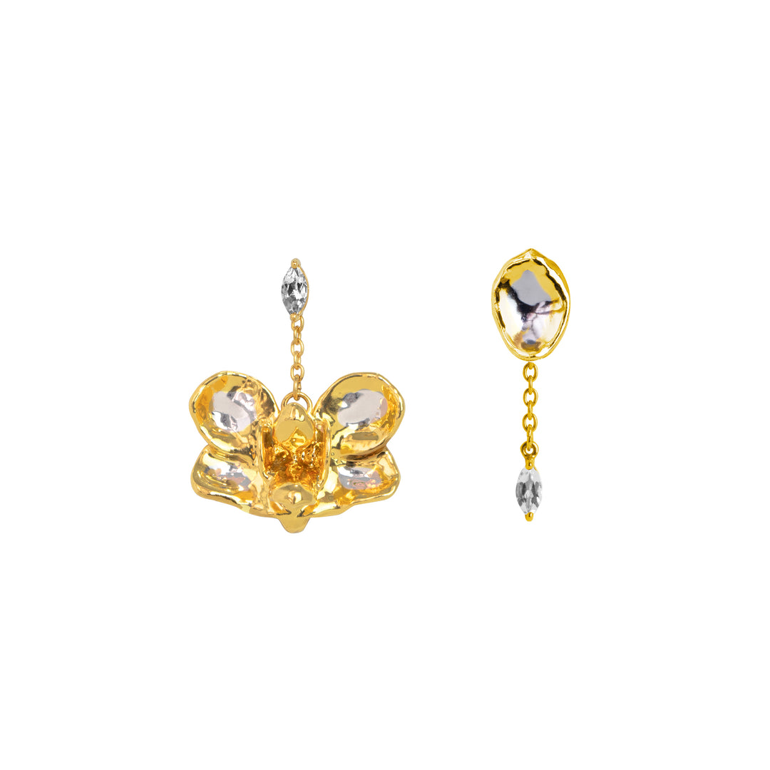 RISIS 24K Gold Orchid Palladium Dangling White Topaz Earrings