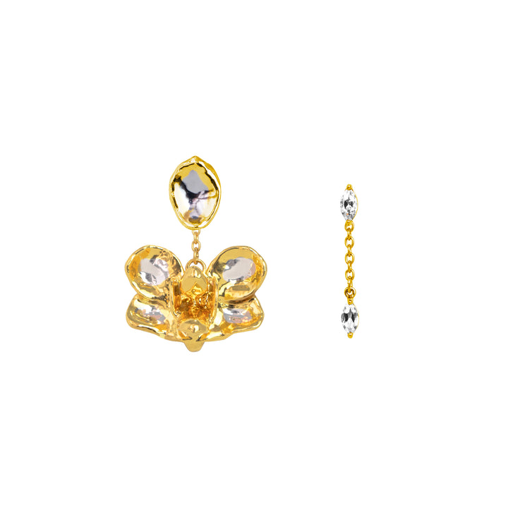 RISIS 24K Gold Orchid Palladium Dangling White Topaz Earrings