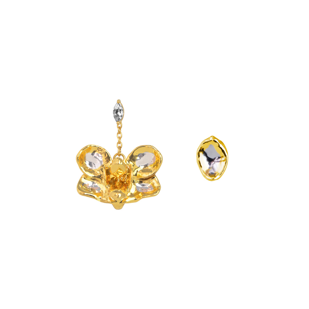 RISIS 24K Gold Orchid Palladium Dangling White Topaz Earrings