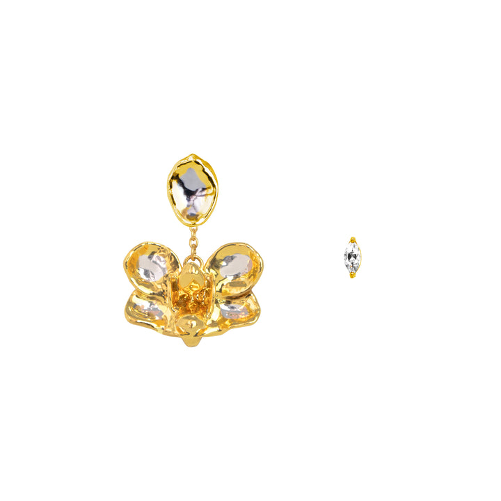 RISIS 24K Gold Orchid Palladium Dangling White Topaz Earrings