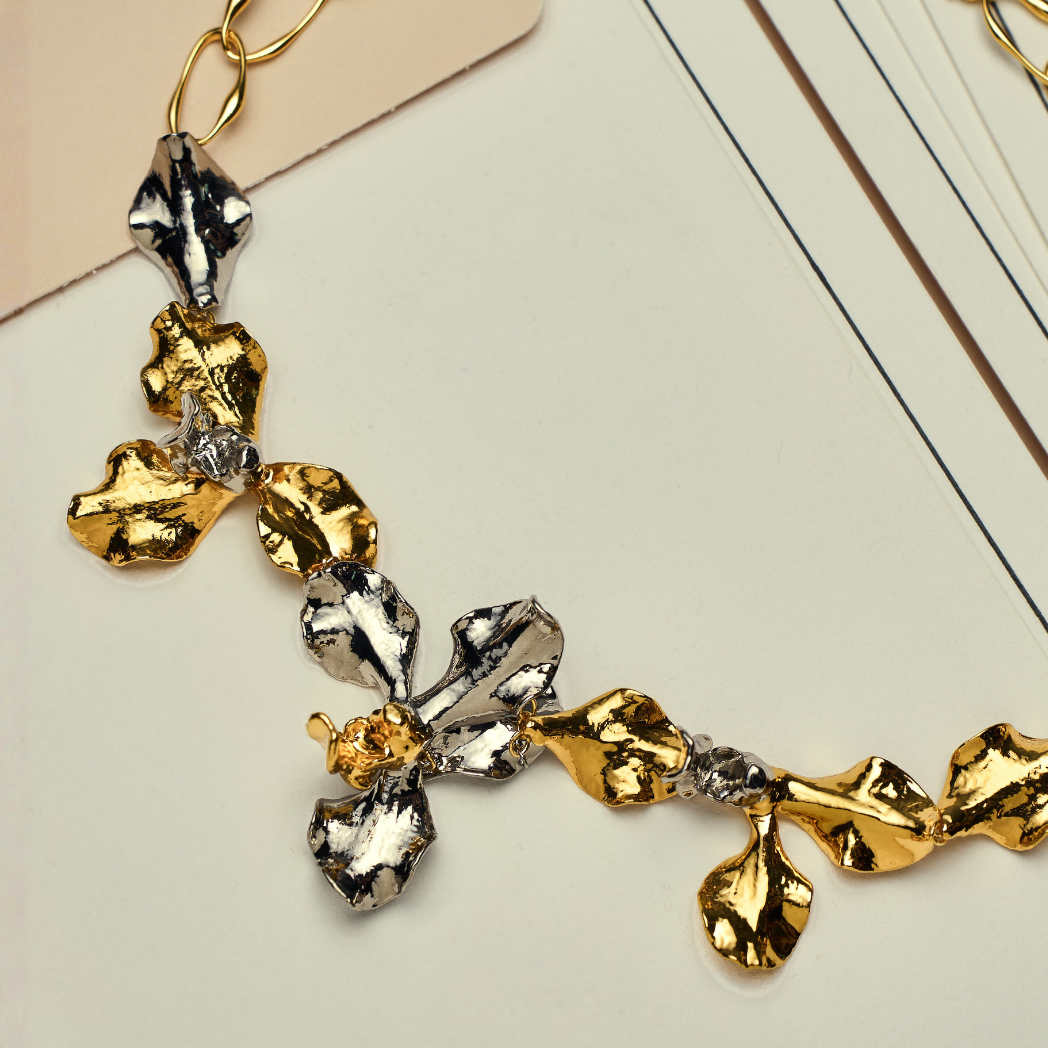 Re:Born Mosaic Orchid Necklace in 24K Gold and Palladium