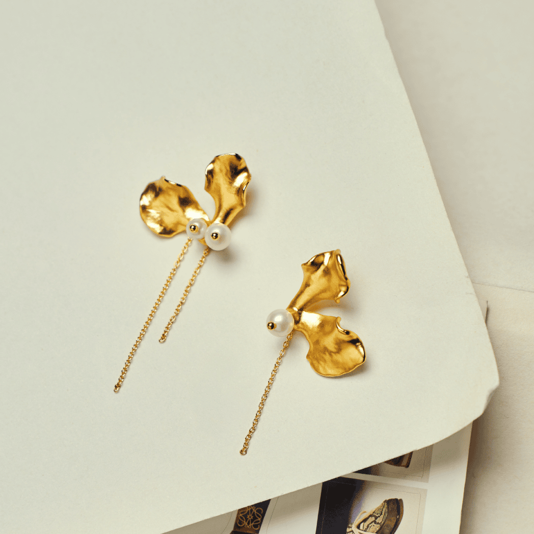 RISIS Re:Born Orchid Thread-Drop Earrings in 24K Gold