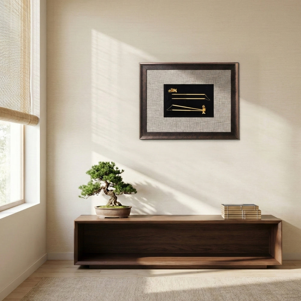 Risis 2 Pairs Chopsticks with Carp Rest Frame II, encapsulated in 24K Swiss Gold in a designer frame