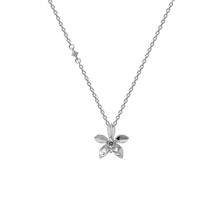 RISIS Dainty Ascocenda Necklace, 925 Sterling Silver encapsulated in Rhodium with White Topaz