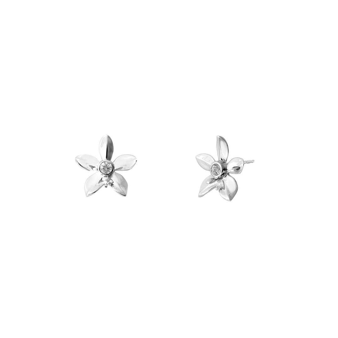 RISIS Dainty Ascocenda Orchid Earrings, 925 Sterling Silver encapsulated in Rhodium with White Topaz