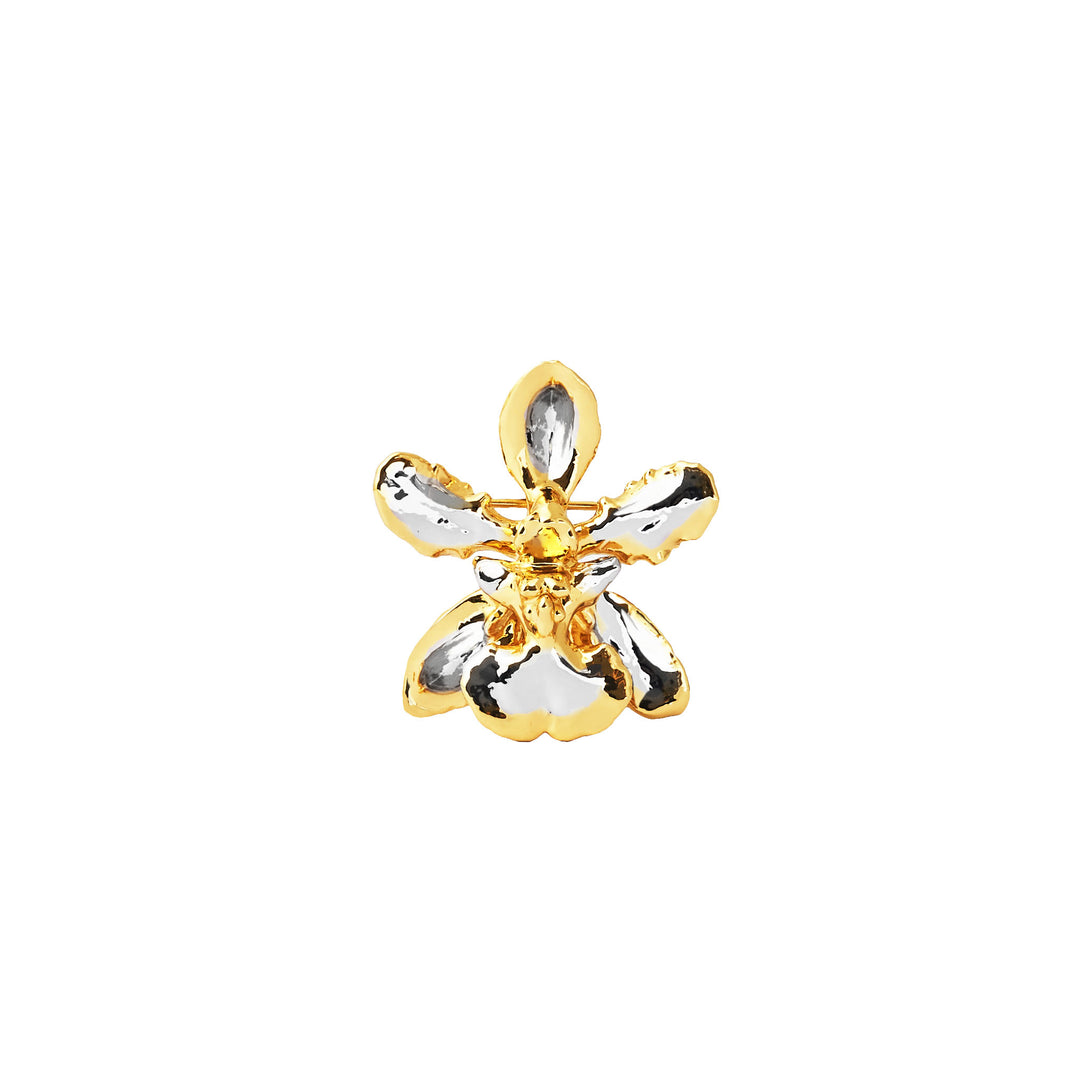 RISIS Oncidium Mary Saporita Orchid Brooch/Pendant, Natural Orchid Encapsulated in 24K Swiss Gold and Palladium