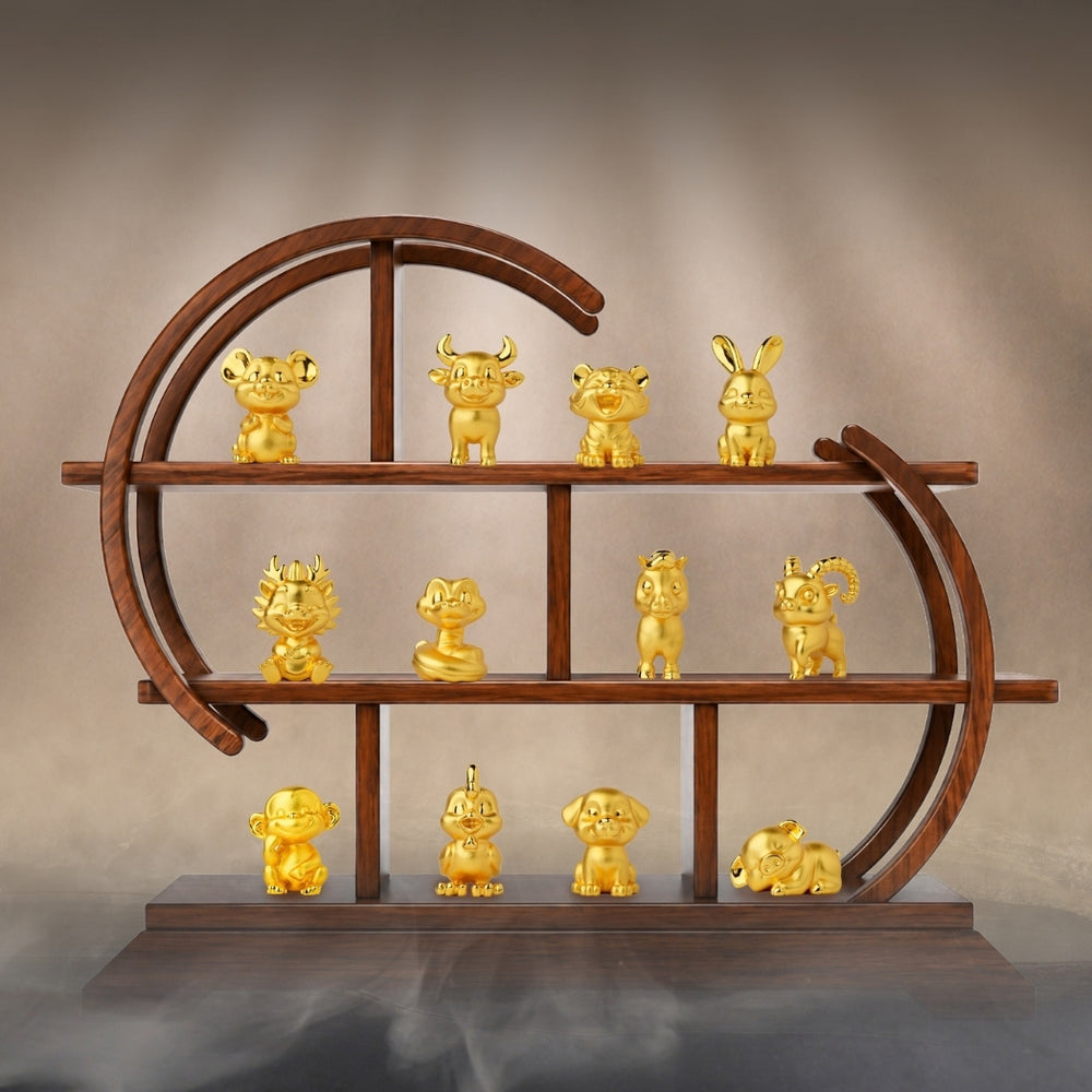 RISIS Twelve Zodiac signs in 24K Gold with Wooden Rack
