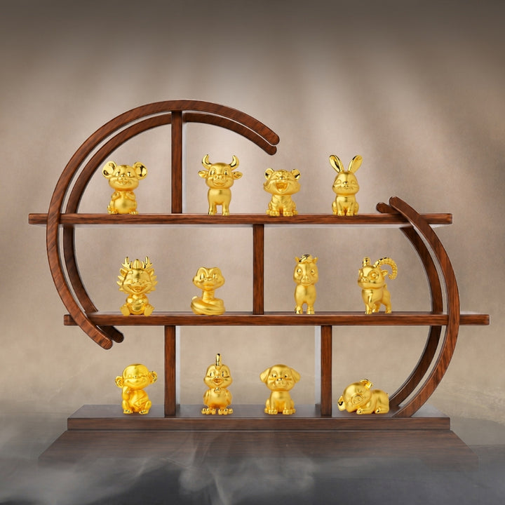RISIS Twelve Zodiac signs in 24K Gold with Wooden Rack