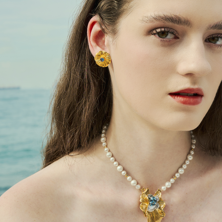Aqua Enchanté Earrings In Gold and Rhodium with Swiss Blue Topaz