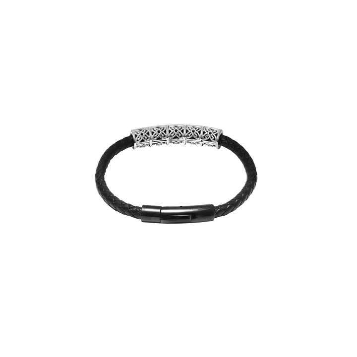 Peranakan Relic - Straits Petal Leather Small Bracelet in Rhodium