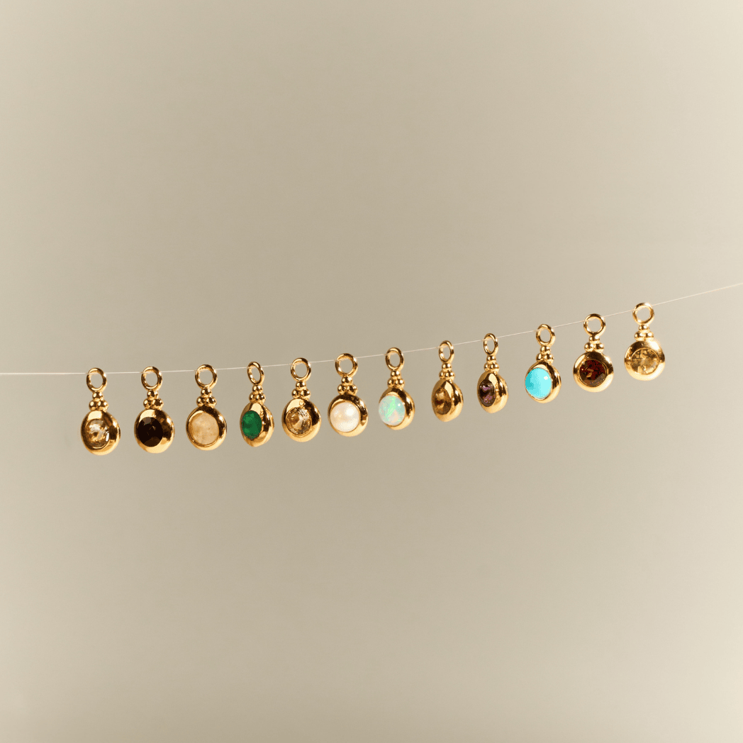 RISIS You’re a Gem Pendant, 925 Sterling Silver encapsulated in 18K Gold with Red Garnet, Amethyst, Aquamarine, White Topaz, Green Agate, Freshwater Pearl, Black Onyx,  Peridot, Moonstone, Opal, Citrine, Turquoise