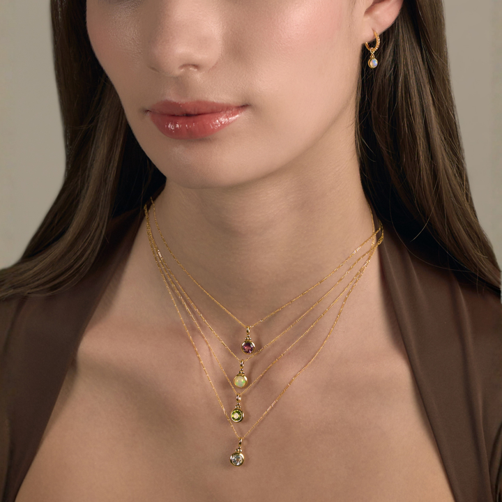 RISIS You’re a Gem Earrings and Necklace, 925 Sterling Silver encapsulated in 18K Gold with Amethyst, Aquamarine