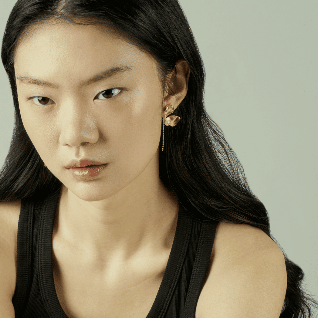 Re:Born Orchid Thread-Drop Earrings in Gold