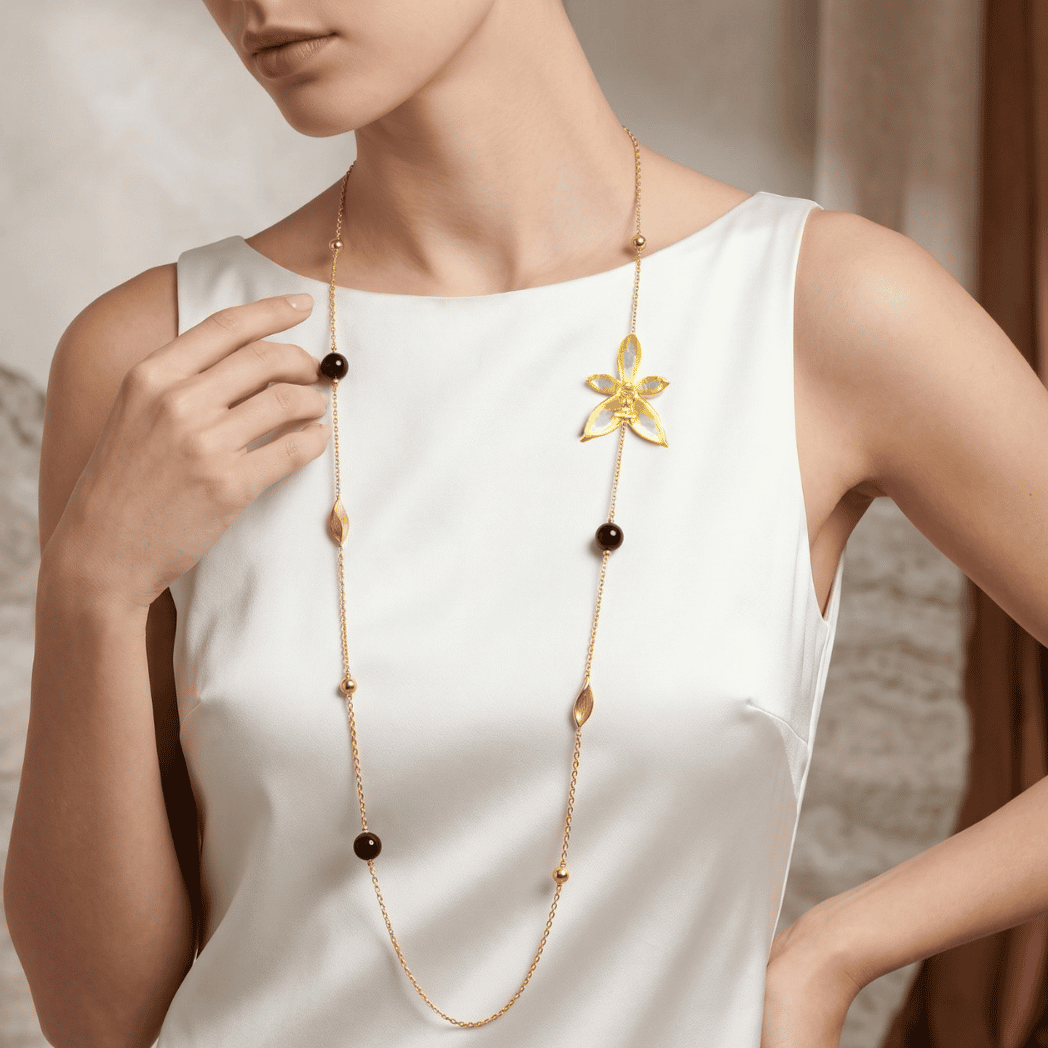 Phalaenopsis Blossom Necklace in Gold & Palladium