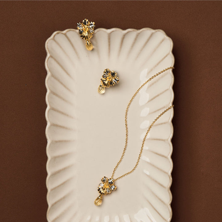 RISIS Resilient Vanda Necklace & Earrings, encapsulated in 24K Swiss Gold and Palladium with Citrine Briolette