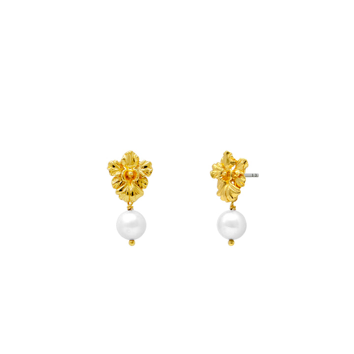 RISIS Vanda Whispers Earrings, encapsulated in 18K Gold with Freshwater Pearls