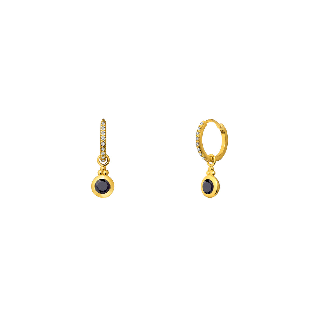 You’re a Gem Earrings In Gold with Black Onyx (July), 925 Sterling Silver encapsulated in 18K Gold with Black Onyx and White Topaz