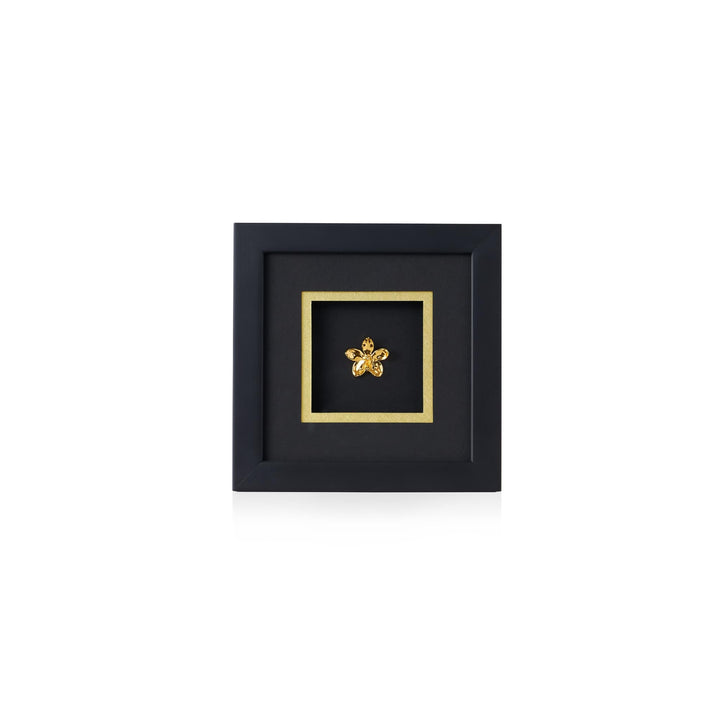 Risis Aeridovanda Vieng Ping Orchid Frame II - A golden bee with crystal embellishments is centered within a layered square frame, surrounded by matte and gilded edges, presenting a striking contrast.