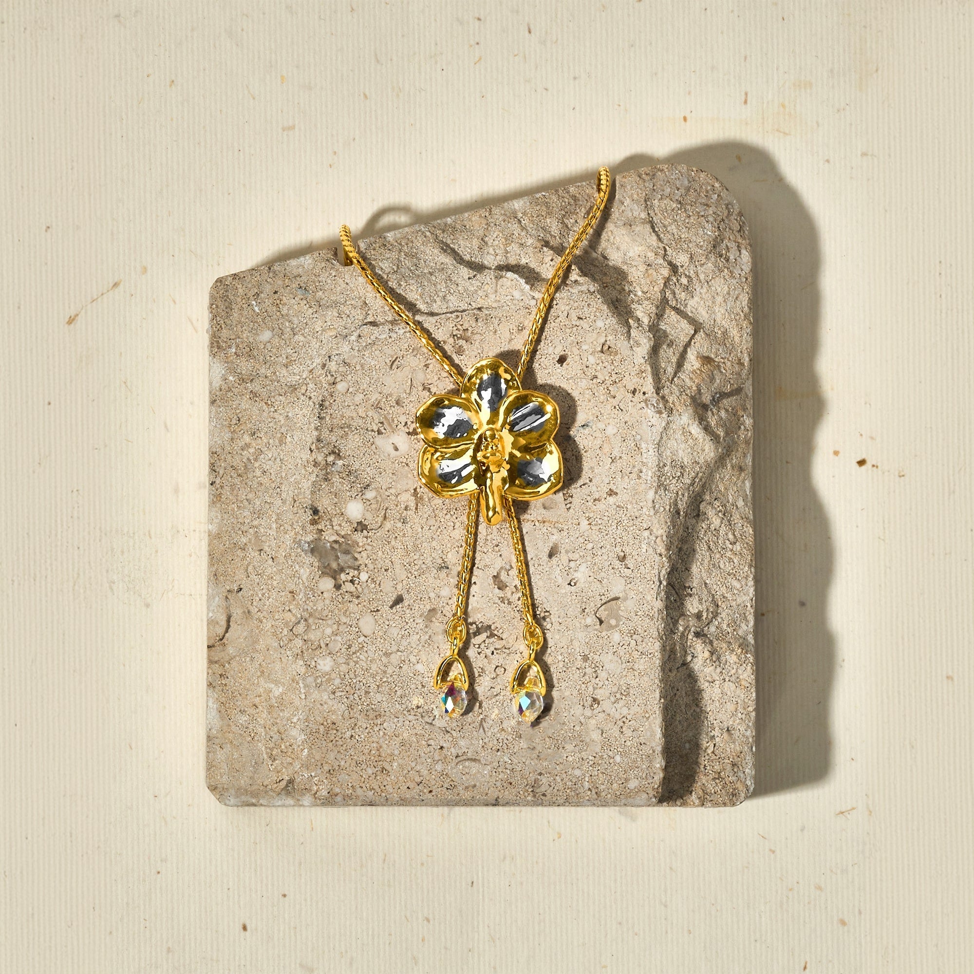 Ascocenda Sagarik Gold Orchid Short Slider Necklace in Gold