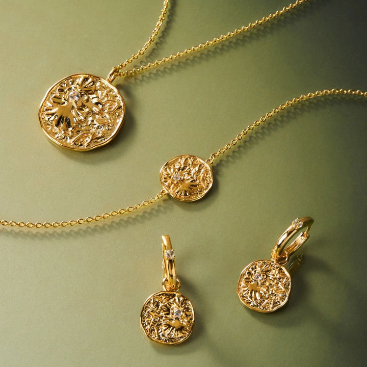RISIS Athena Pendant Necklace, Earrings and Bracelet, encapsulated in 18K Gold with White Topaz