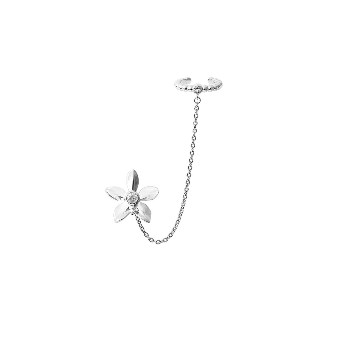 RISIS Dainty Ascocenda Orchid Ear Cuff, 925 Sterling Silver encapsulated in Rhodium with White Topaz