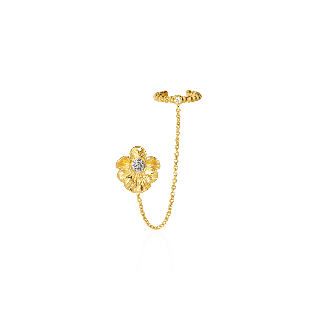 RISIS Dainty Vanda Ear Cuff, 925 Sterling Silver encapsulated in 18K Gold with White Topaz