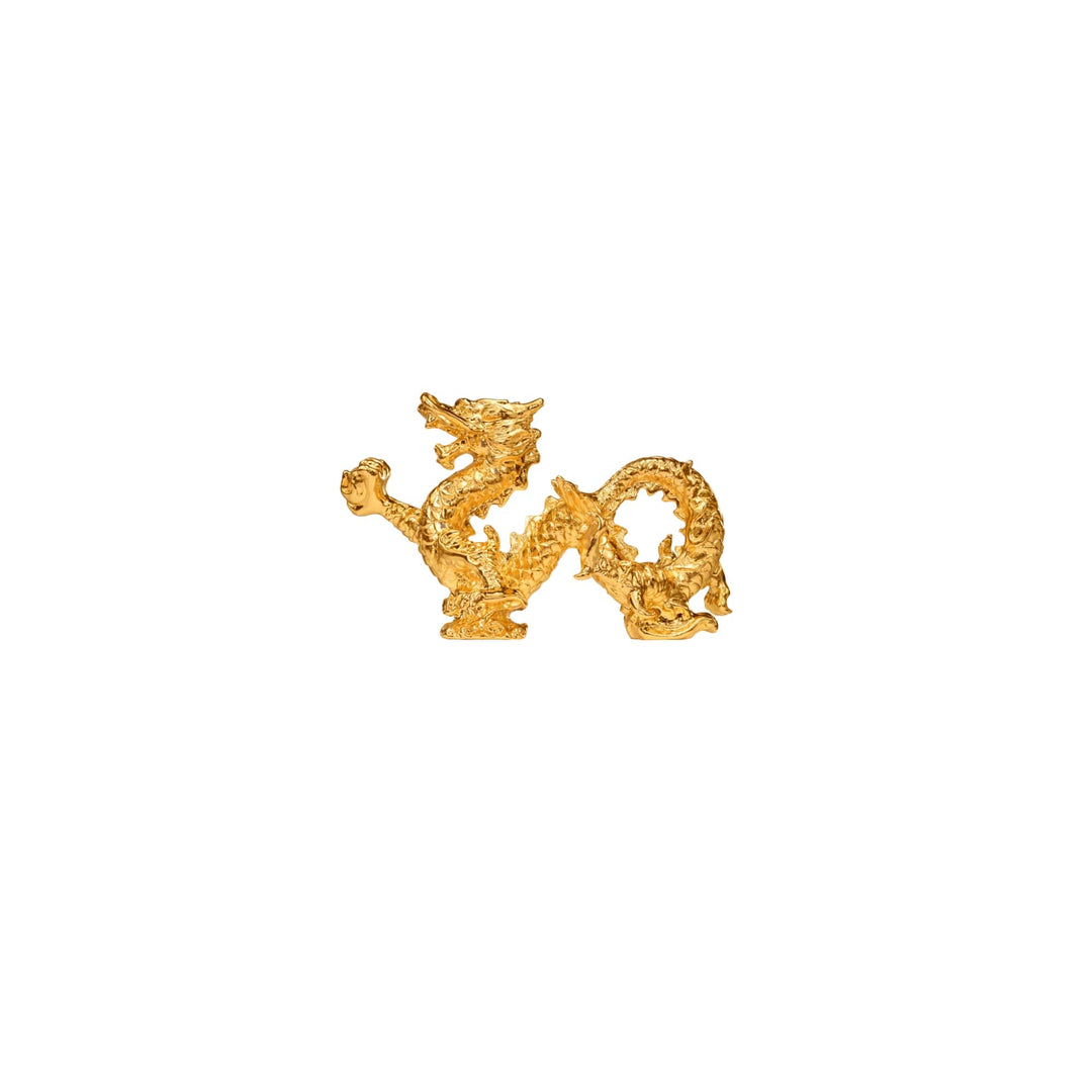 Risis Infinity Dragon - A golden dragon figurine with intricate scales and an elaborate, curling design is depicted, showcasing detailed craftsmanship and a lustrous finish.