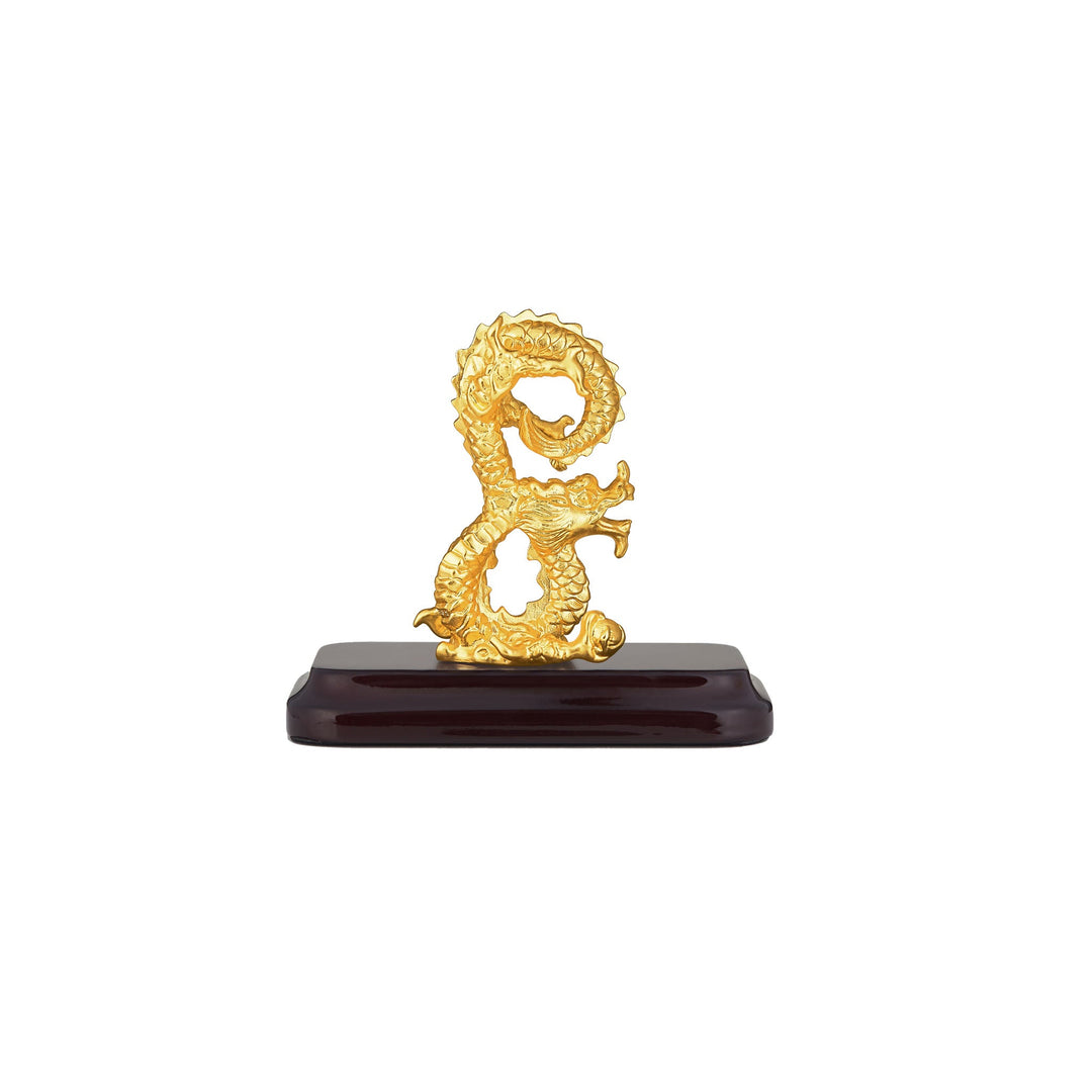 Mini Orientals Dragon Encapsulated in 24K Swiss Gold on a Wooden Base