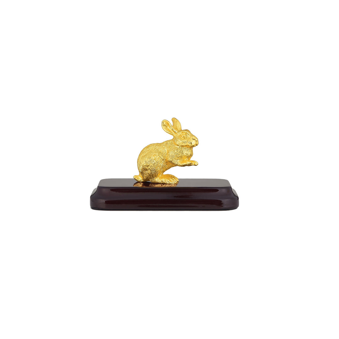 Mini Orientals Rabbit encapsulated in 24K Swiss Gold on a wooden base