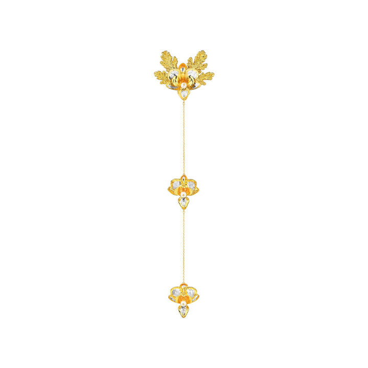 RISIS Phalaenopsis Kerongsang with Natural Phalaenopsis Orchid Encapsulated in 24K Swiss Gold and Palladium Silver with Freshwater Pearls, with Natural Citronella leaves encapsulated in 24K Swiss Gold