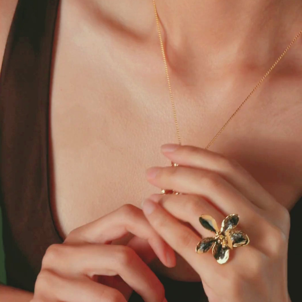 Oncidium Coco Drop Short Slider Necklace in Gold & Palladium With Crystal Tailends