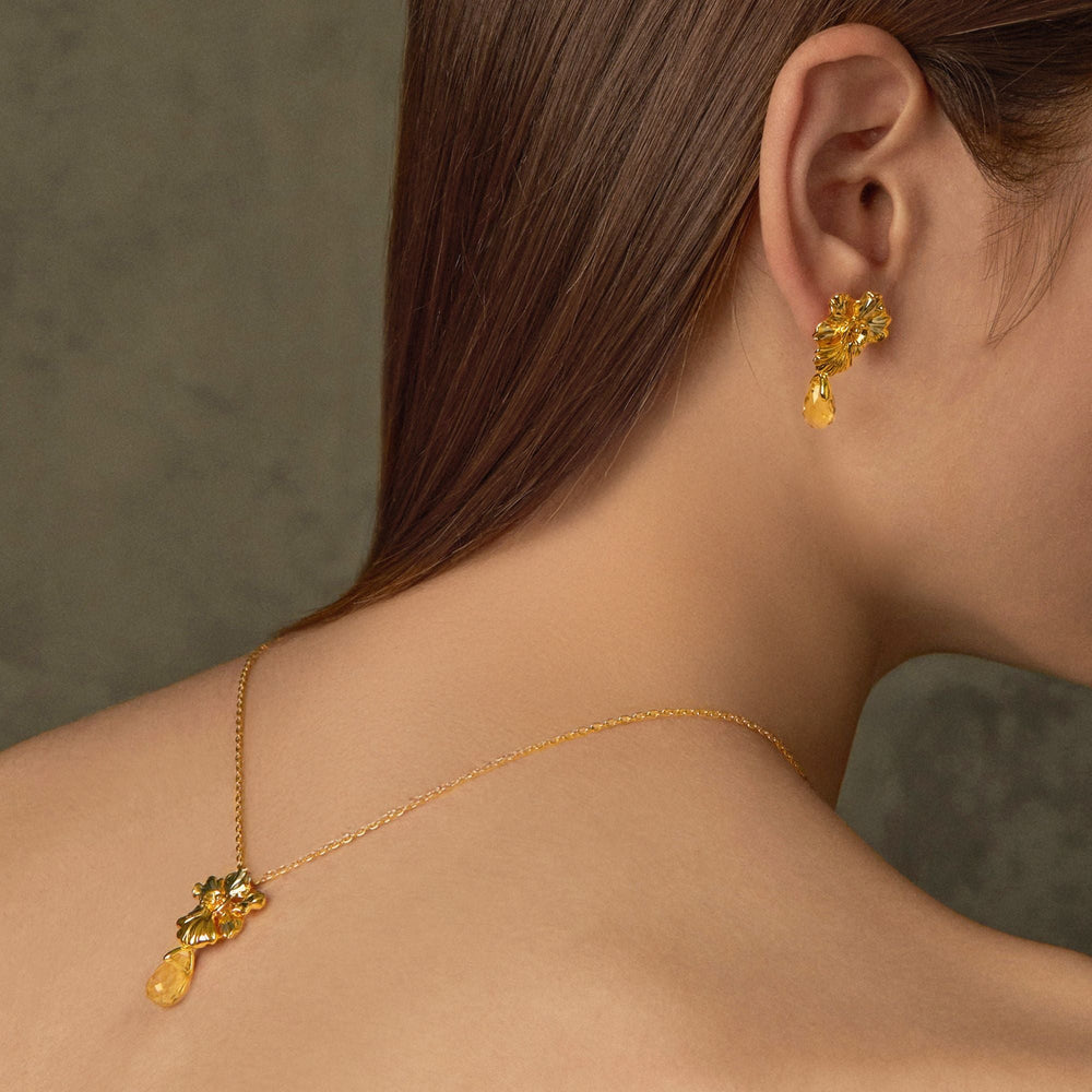 RISIS Resilient Vanda Necklace,  encapsulated in 24K Swiss Gold and Palladium with Citrine Briolette